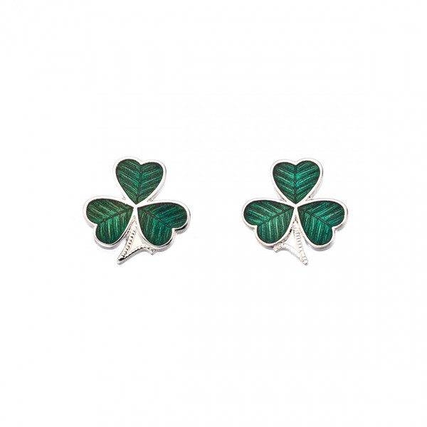 Silver Plate & Green Enamelware SHAMROCK Stud Earrings
