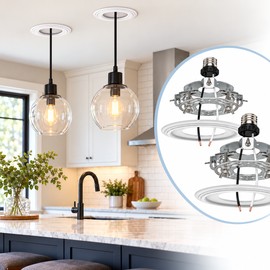 Recessed Light to Pendant Converter Kit, 2 Pack Adjustable Can Light Conversion Adapter for 5–6 Inch Recessed Lighting, E26 Socket Adapter for Hanging Pendant Fixtures