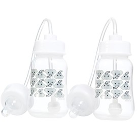 Hands-Free Baby Bottle - Anti-Colic Nursing System 4 oz Baby Bottle with Fast Flow Nipple/Teat 3m+ with Tube Straw Feeding System for Toddler (2 Bottles - Elephant)