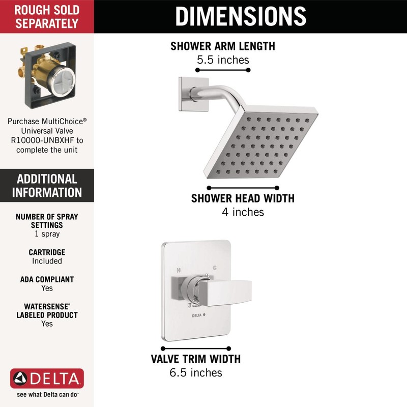 Delta Modern 14 Series Shower Faucet Set, Chrome Shower Head