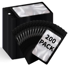200 Pack Resealable Mylar Holographic Bags Food Storage Smell Proof Bags with Front Window Foil Packaging Pouch for Candy Sample Jewelry Small Business 4.72×7.87 Inch, Black