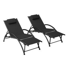 JEAREY Patio Lounge Chairs Chaise Lounge Chair Outdoor with Adjustable 5-Position Recliner Aluminum Fitness Recliner Lounge Chairs for Poolside, Patio, Deck, Backyard, Black