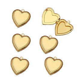 6 Pieces Mini Brass Heart Shaped Photo Locket Pendants Brass Mini Photo Box Memorial Pendant for Photo Pendant Craft, Golden