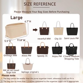 OAikor Purse Organizer Insert with Base Shaper,Felt Tote Bag Organizer Insert Compatible with neverfull MM,C.oach City 33,G.oyard SaintLouis PM and More,Bag Insert for Luxury Bags,Red/L