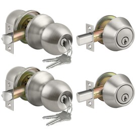 BESTTEN 2 Pack Keyed Same Exterior Door Knobs and Single Cylinder Deadbolts Combo Set, Keyed Alike Entry Door Knobs with Locks and Keys for Entrance and Front Door, Satin Nickel