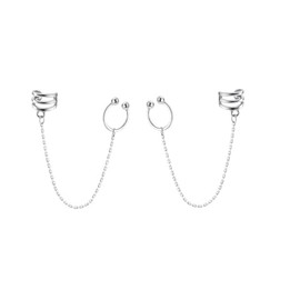 925 Sterling Silver Minimalist Cuff Chain Earrings Dangle for Women Wrap Earrings Non Piercing (Silver, One size)