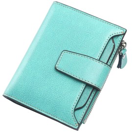 Lavemi - portafolios de piel para mujer, con bloqueo RFID, tamaño pequeño, plegable, compacto, para tarjetas de crédito, para mujer, con ventana de identificación, bolsillo con cierre, Azul tiffany, One Size