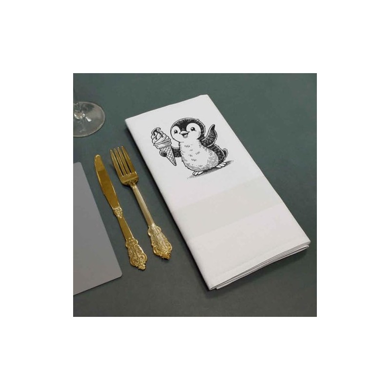 'Penguin With Ice Cream Cone' Cotton Napkin/Dinner Cloth (NK00040899)