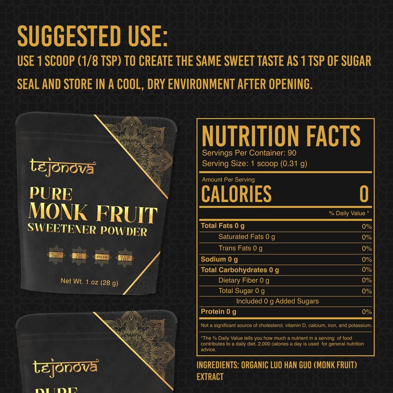 tejonova Monk Fruit Sweetener, 1 oz, Monk Fruit Extract Powder,
