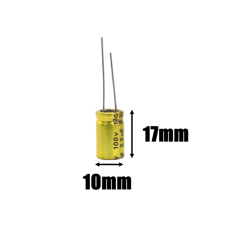 Cermant 10Pcs 2.2uF 100V Non-Polarized Electrolytic Capacitor 10x17mm(0.39x0.67in) NP for