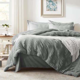 Zzlpp Full Comforter Set 7 Pieces, Grey Seersucker Bed in a Bag with Comforter and Sheets, All Season Bedding Sets with 1 Comforter, 2 Pillow Shams, 2 Pillowcases, 1 Flat Sheet, 1 Fitted Sheet