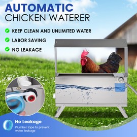 1.6 Gal Automatic Chicken Waterer Stainless Steel Poultry Waterer Dispenser with Float Valve Kit and Bottom Bracket Chicken Waterer Feeder for Hen Duck Goose Turkeys