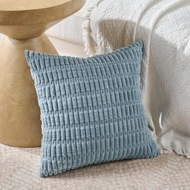 FDTERN Set of 4 Boho Cushion Covers, 50 x 50 cm, Neutral Fluffy Corduroy Cushion Cover, Decorative Cushion Cover, Sofa Cushion, Decorative Cushion for Sofa, Bedroom, Living Room, Grey Taupe Beige Colour Gradient