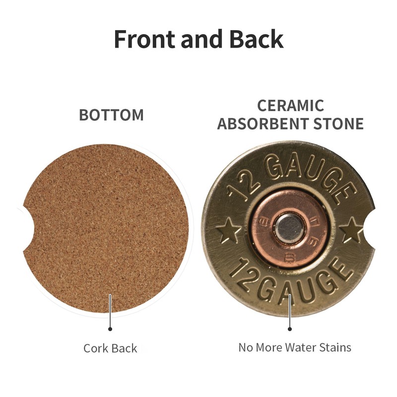 Car Coasters for Cup Holder 2 Pack - 12 Gauge