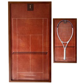 KRINGSIA Premium Wooden Tennis Racket Display Frame with Walnut Base & Copper Hooks – Showcase Your Racket in Style with Four Famouse Stadium Backgrounds (French Open)