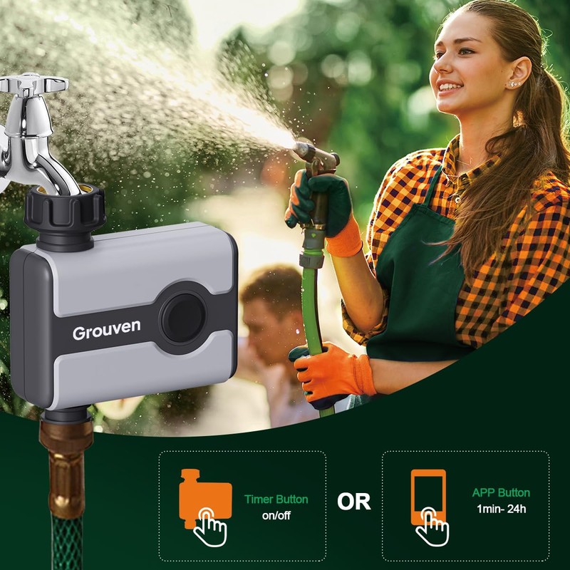 Grouven WiFi Water Timer Brass Inlet Sprinkler Timer for Garden