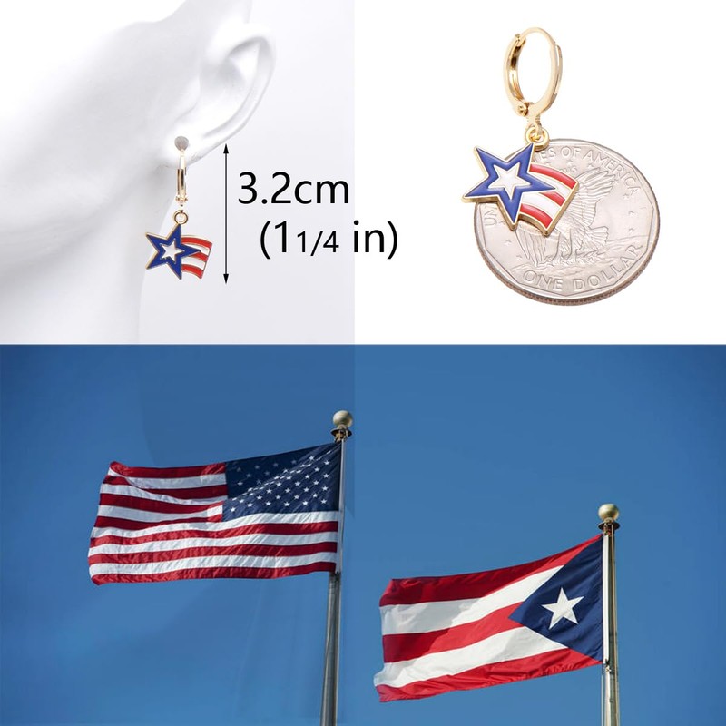 Puerto Rico Star Flag Earrings for Women, Patriotic Jewelry for