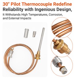 30Inch Thermocouple Compatible with Honeywell Water Heaters, CQ100A1039 Gas Furnaces Thermocouple for Twist-in, Clamp-in and Push-in Type Pilot Burners, Boilers Thermal Coupler Parts