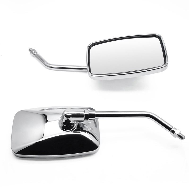 Chrome Motorcycle Mirrors, 10MM 8MM Bolt Universal Rectangular Handlebar Rear