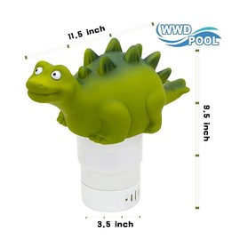 WWD POOL Premium Animal Floating Pool Chlorine Dispenser for Chemical Tablets Fits 3" Tabs Bromine Holder (Green Dinosaur)
