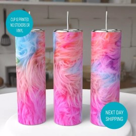 Unbranded Faux Fur Pink Blue Purple 20oz Tumbler