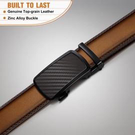 Mens Belt Leather Ratchet Belt For Dress Casual with Adjustable Automatic Buckle 1 3/8"
