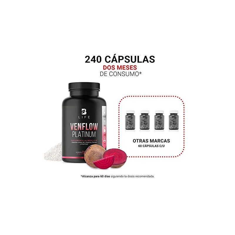 B Life Venflow Platinum con L-Arginina y Resveratrol 240 Cápsulas