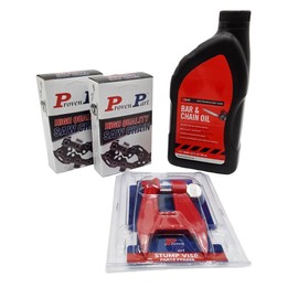 Proven Part (2) Semi Chisel Chain For 12In Bar 1/4" Pitch .043 Gauge 64DL Fits Stihl 3670 005 0064 (1) Qt Oil (1) Stump Vise