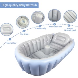 Rlozftel Baby Bath Tub, Inflatable Baby Bathtub with Press Type Air Pump(Tool Free), Infant Newborn Bathtub with Safe PVC Material & Non-Slip Design, Portable Travel Bathtub for Baby 0-3 Ages, Blue