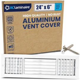 24x6 Inch (Duct Opening) Aluminum 3-Way Air Flow Vent – HVAC Vent Cover for Wall or Ceiling – Quiet HVAC Wall Register with Multi-Shutter Damper – Adjustable Curved Blade - Plastic Seal for Tight Fit