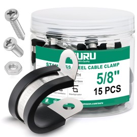 OURU 15PCS 5/8 Inch Cable Clamps with Screws Assortment Kit 304 Stainless Steel Rubber Cushioned Insulated Cable Clamp, Automotive Wire Pipe Clamps(16mm)