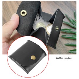 OTOTEC Leather Pocket Coin Case Change Holder Squeeze Coin Purse Earphone Pouch Tray Mini Pocket Wallet for Men & Women 8cm x 8cm Black
