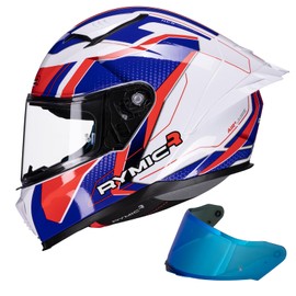 Rymic SR6 Full Face Motorcycle Helmet, Equipped with Clear & Multicolour Visors DOT Approved Street Racing Helmet (Red & Blue Counterattack, S)