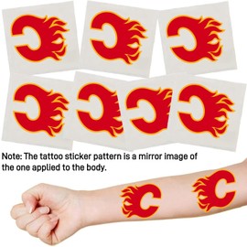 7 Pcs Flames Logo Temporary Tattoos, Hockey Themed Party Supplies, Hockey Team Tattoos Stickers for Adults Teens Kids Christmas Birthday Gifts (E)