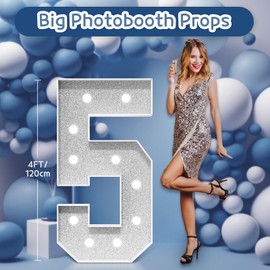 imprsv Marquee Numbers Silver Birthday Decorations: Large 4 Feet Tall Light Up Numbers 5th 15th 50th 75th Party Decor Big Mosaic Cardboard Number 5