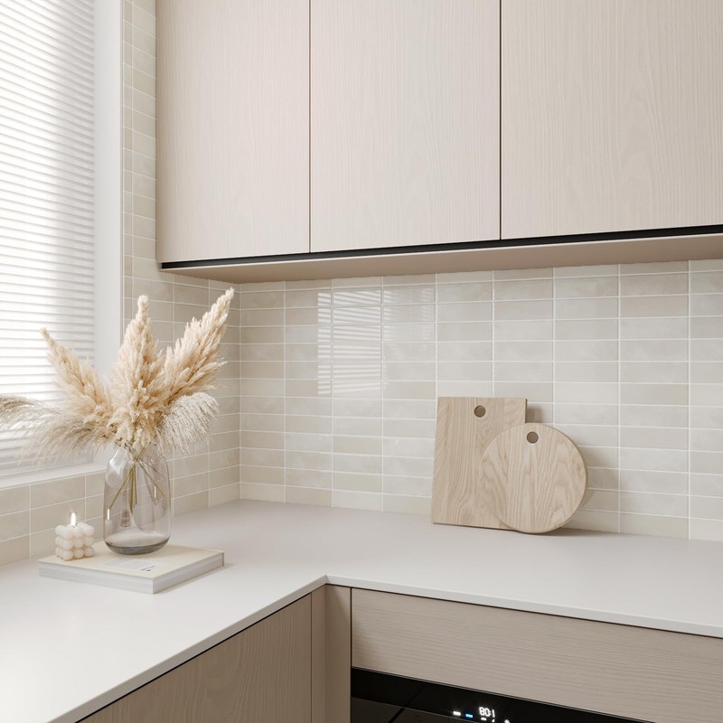 CHIHUT 12"X12" Beige Peel and Stick Kitchen Backsplash Tiles Glossy