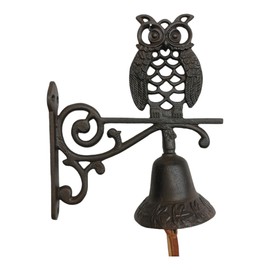 Goldbach Cast Iron Owl Wall Bell 22 cm Door Bell, Garden Decoration, Antique Design, Dark Brown, 1 Piece Bell, Antique Retro Country House Ornament