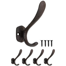 Fuxxer® 4 x Rustic Iron Hooks Wall Hooks Cast Iron Design Set of 4 Black