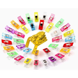 60pcs Sewing Clips for Fabric Quilting Clips Wonder Clips Fabric Clips Plastic Quilting Crafting Clips for Sewing, Multipurpose Sewing Clips, Quilting Sewing Pins, Includes Yellow 2m Measuring Tape