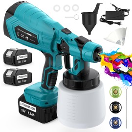 Cordless Paint Sprayer Battery Powered, 2X 5.5Ah 18V Battery, Handheld Electric Spray Paint Gun, 3 Nozzles, Adjustable Spray Width & Flow Control, HVLP Paint Sprayer for House Furniture Painting