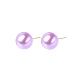 PearlLives Pearl Earrings 18K Gold Plated 925 Sterling Silver Stud Earrings Button Simulated Shell Pearl Earring Studs Hypoallergenic For Women (10MM Purple Button Pearl Stud Earrings)