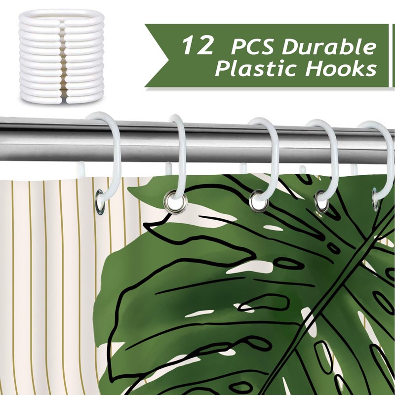 Bonhause Boho Shower Curtain, Abstract Modern Arch Sun Green Palm
