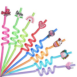 Ynaize Valentine's Day Party Straws, 8PCS Resuable Plastic Straws Pink Heart Flowers Love Letter Drinking Straws for Romantic Birthday Wedding Party Favors Decorations Supplies