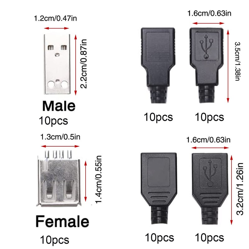 RUNCCI-YUN 20pcs Soldering USB Type A Plug, USB 2.0 Type