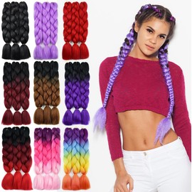Luxiremi Braids Kanekalon Hair Braiding Extensions for Crochet Twist Box Braids 2T Ombre Black Burgundy Jumbo Braiding Hair Extensions Synthetic Hair for Braiding