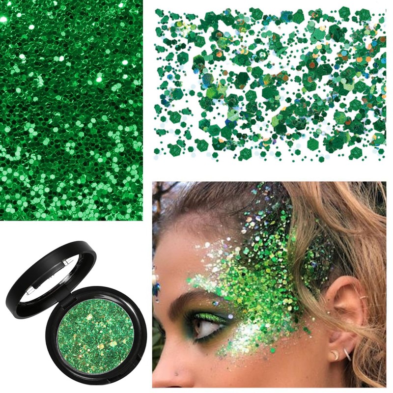 Glitter Green Eyeshadow, Shimmer Single Eyeshadow, Bright Sparkly Eye Glitter