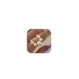 Pearl Ring for Women Vintage Stacking Pearl Cluster Rings Open Pearl Full Finger Ring Pearl Statement Jewelry for Women Girls