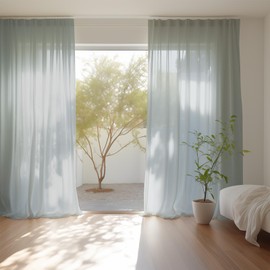 NAKIHOUSE Voile Curtain, 84 Drop Net Curtains Light Filtering Window Treatment Sheer & Drapes Slot Top Blue-Grey Sheer Curtains for Bedroom/Nursery Room 52" x 84", 2 Panels