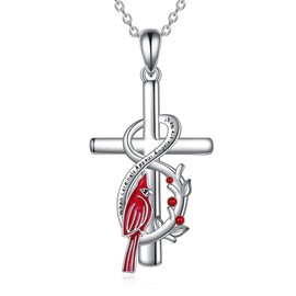 POPLYKE Cardinal Necklace for Women Sterling Silvre Cross Necklace Red Cardinal Pandant Jewelry Gift for Girls (Cardinal)
