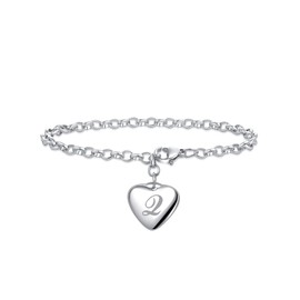 Chili Jewelry Women Initial Q Charm Bracelets Stainless Steel Heart 26 Letters Alphabet Link Bracelet for Mens Birthday Gifts
